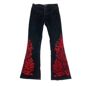 Vintage Jnco Corduroy Flared Jeans with red floral print